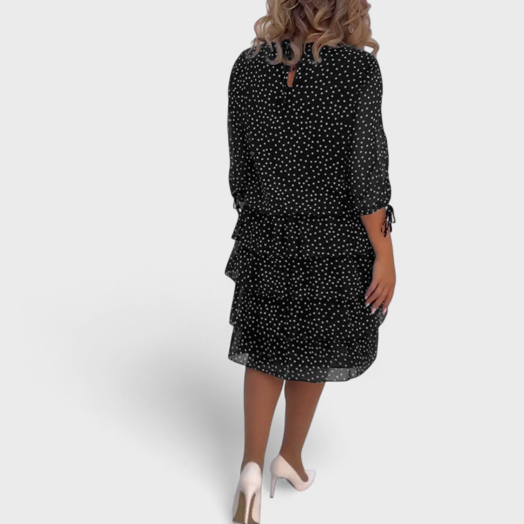 Elegant Cleo Classic Dress featuring a stylish polka dot layered design, perfect for formal occasions and sophisticated outings. - 5