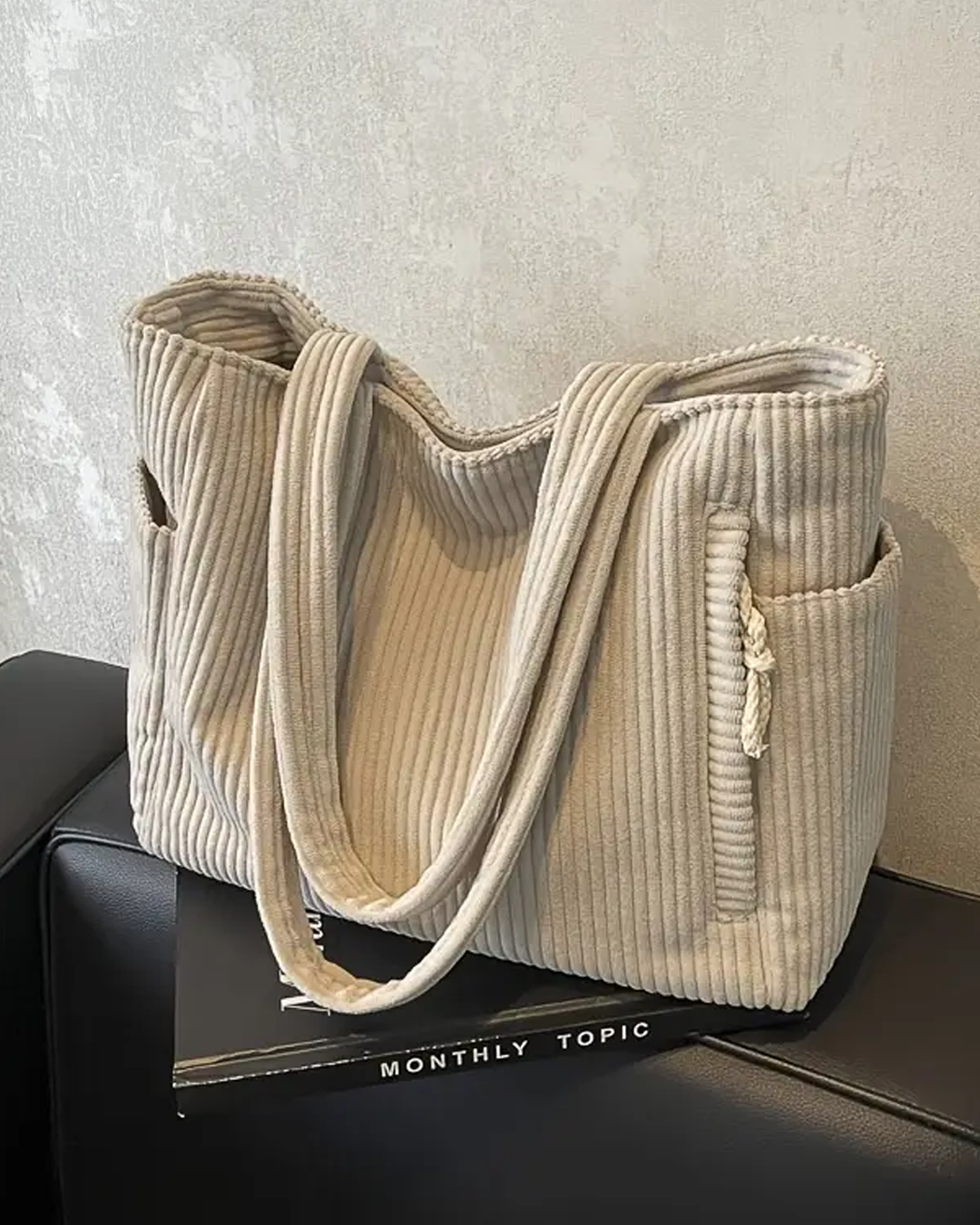 Tilda Tote Bag featuring a stylish ribbed design, spacious interior, and versatile use for everyday activities. - 8
