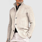 Ribbed Knit Button-Up Cardigan | Smart Casual Shawl Collar Sweater
