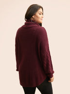 Turtleneck Cable Knit Curved Hem Pullover