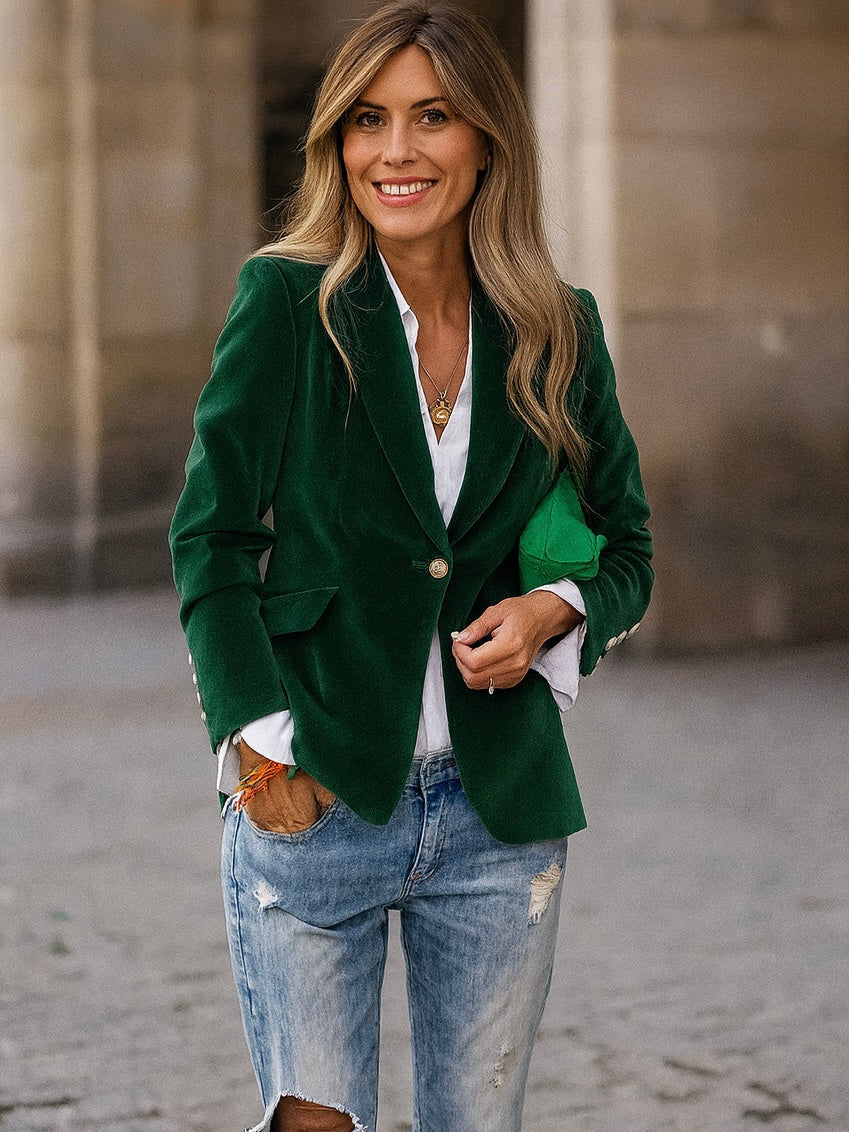 Women's Velvet Blazer, Emerald Green, Jewel Tone, Christmas Party