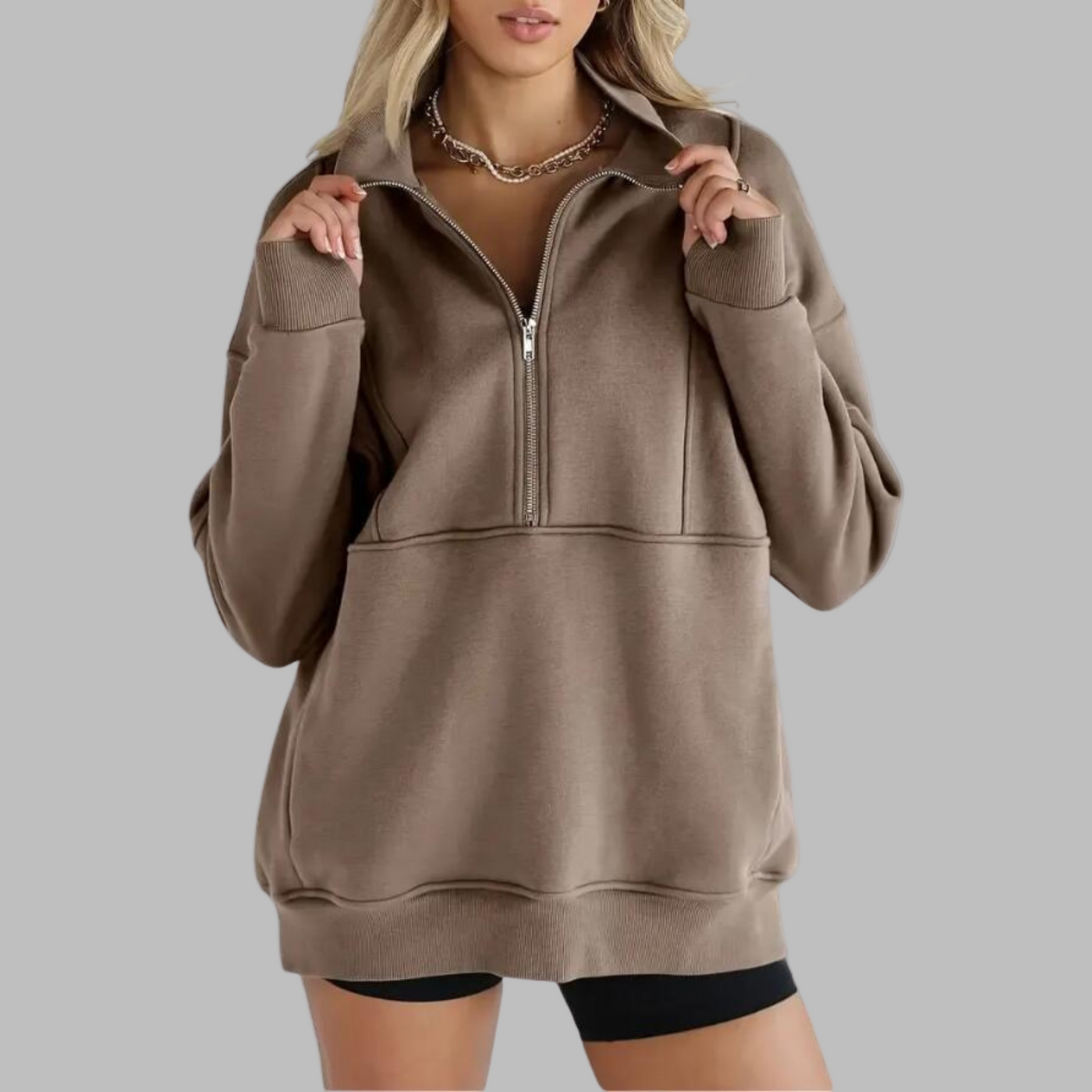 PSALM™ - Comfy Collar Half Zip Oversized Long Sleeve Sweatshirt