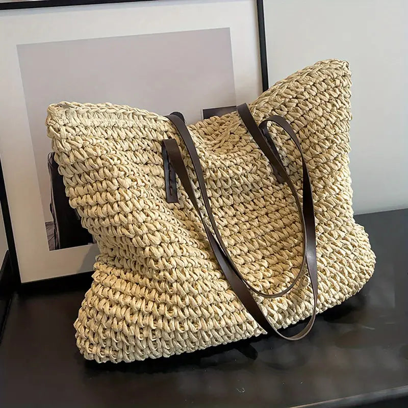 Woven Straw Tote Bag | Oversized Shoulder Bag