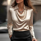 Ikata | Shiny Blouse with Pleated Neckline