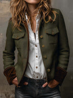 Herringbone | Tweed Blazer With Velvet Trim