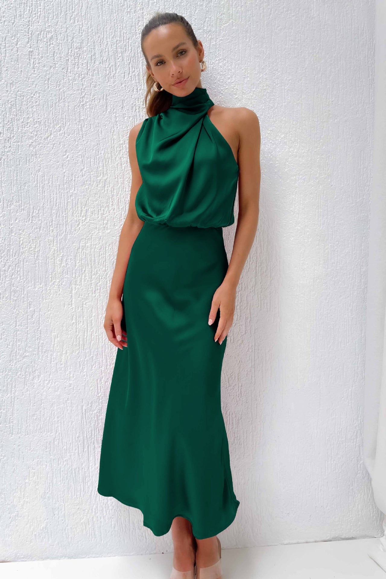 Ivy | Long Satin Dress with Halter Neckline