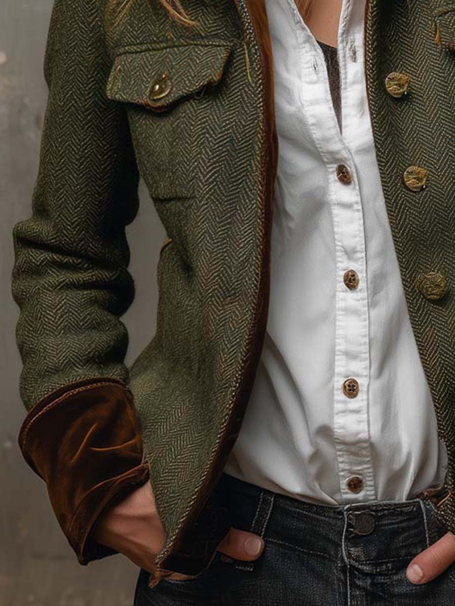 Herringbone | Tweed Blazer With Velvet Trim