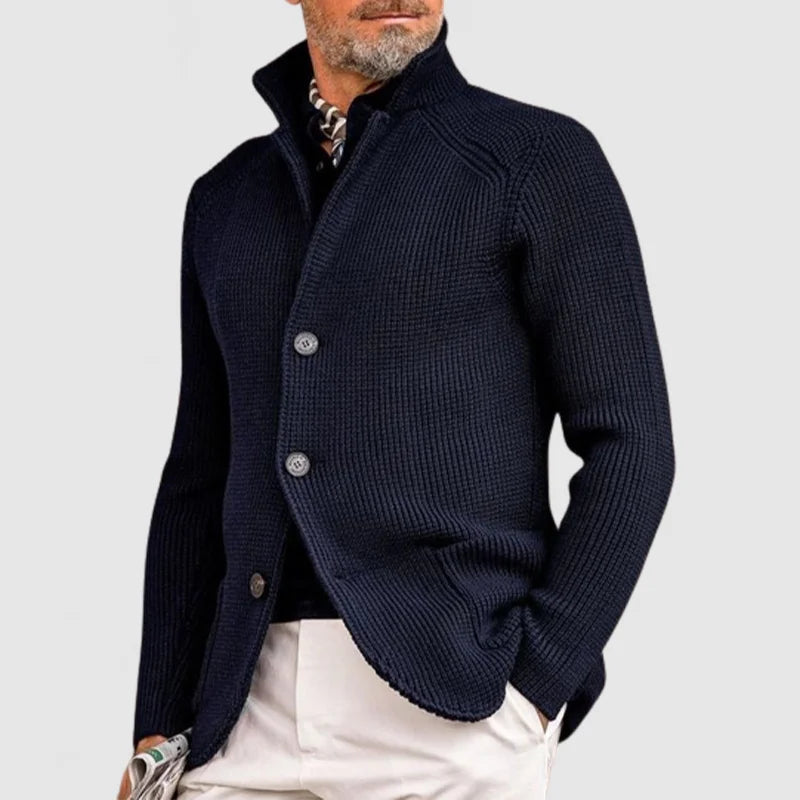 Ribbed Knit Button-Up Cardigan | Smart Casual Shawl Collar Sweater