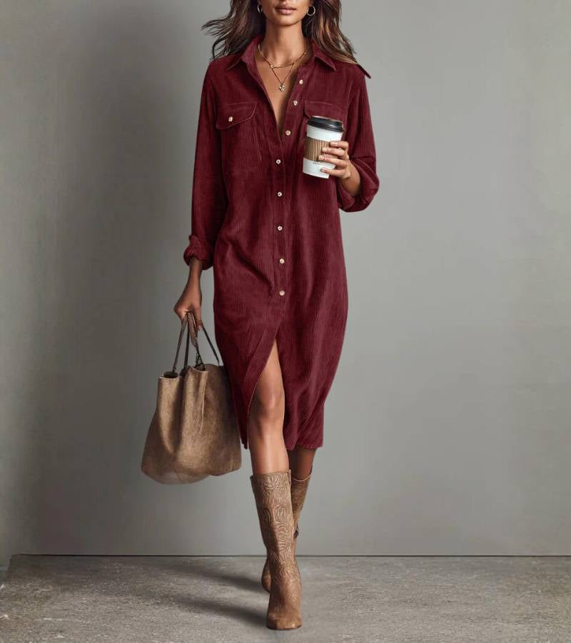 Anastacia | Midi Shirt Dress in Corduroy