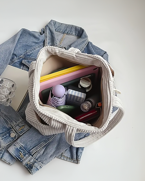 Tilda | Ribbed Tote Bag with Cord Detail