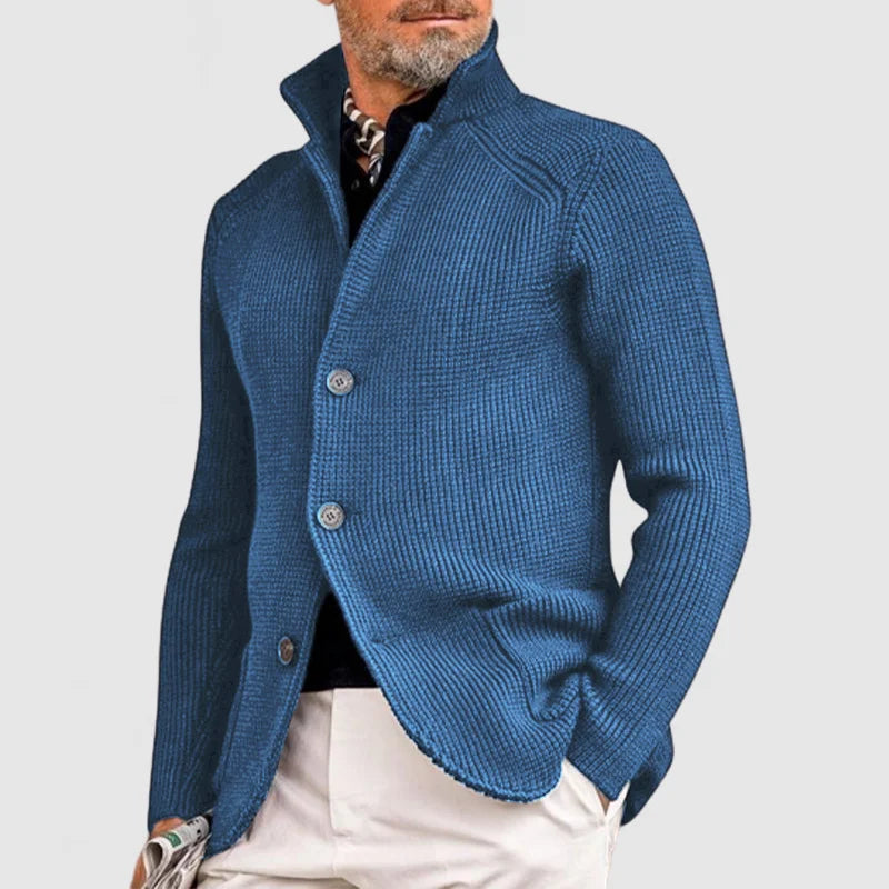 Ribbed Knit Button-Up Cardigan | Smart Casual Shawl Collar Sweater