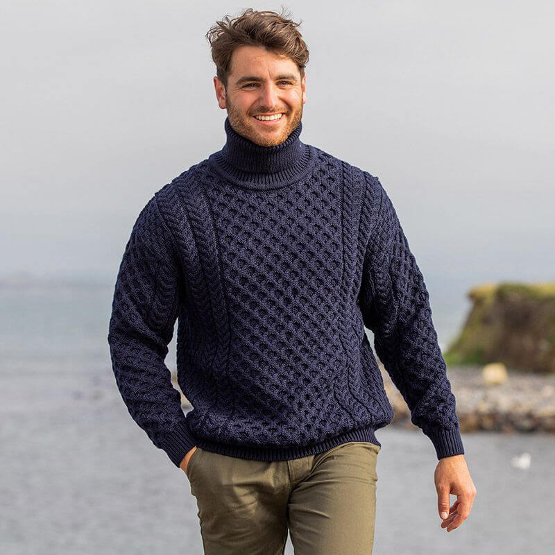 Aran | Fisherman Turtleneck Wool blend Sweater
