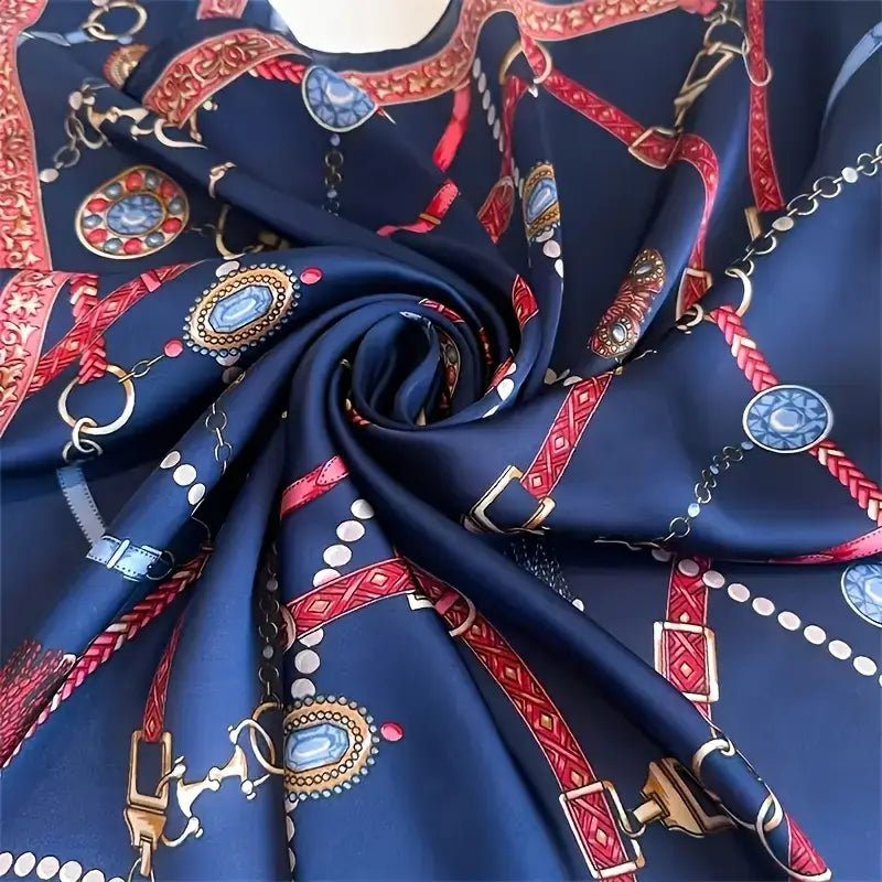 Rosa Silk Scarf | Vintage Equestrian Chain Print, Luxurious Square Scarf for Women - 5