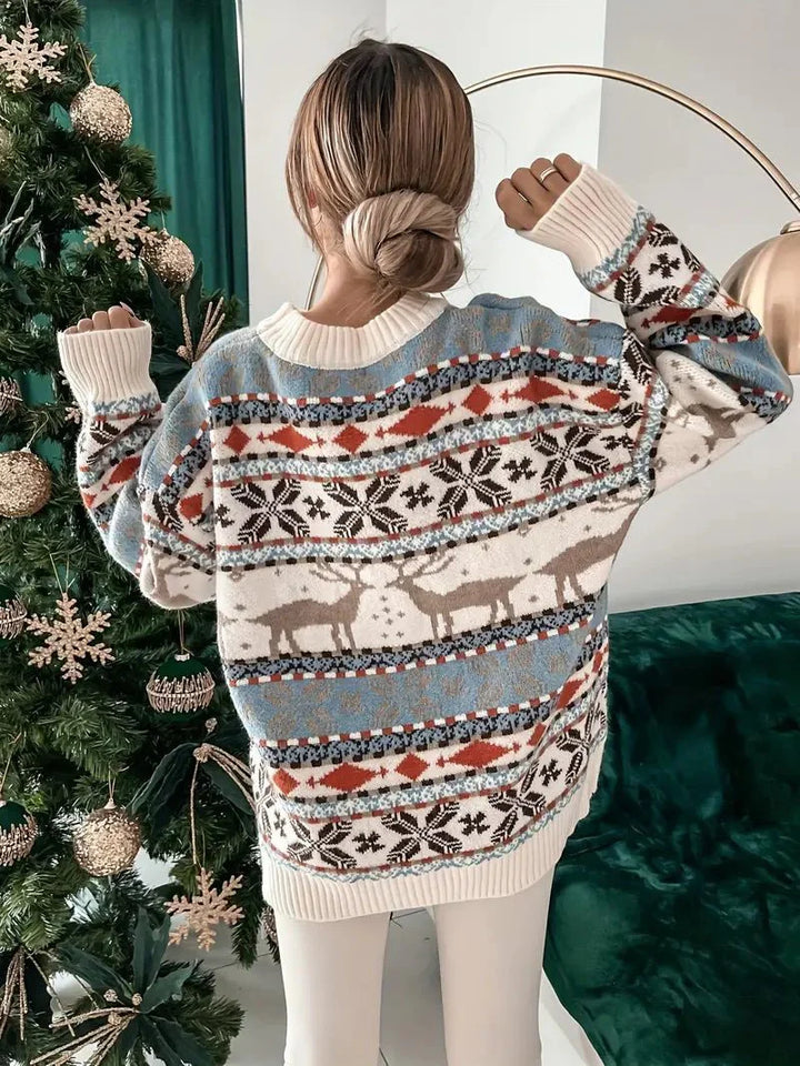 Festa Knit Sweater featuring a stylish Nordic pattern, designed for a relaxed fit, crafted from a cozy acrylic blend material. - 3