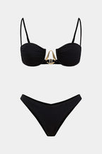 Chiffon Metallic Decor High-Waisted Bikini Set