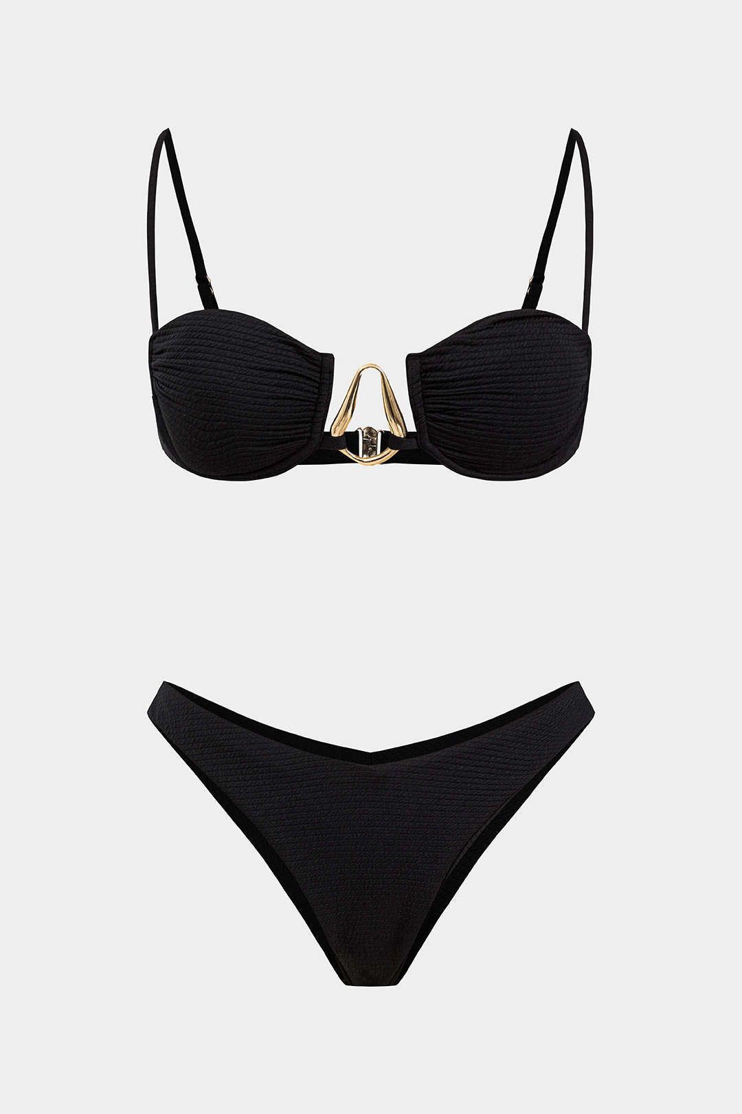 Chiffon Metallic Decor High-Waisted Bikini Set