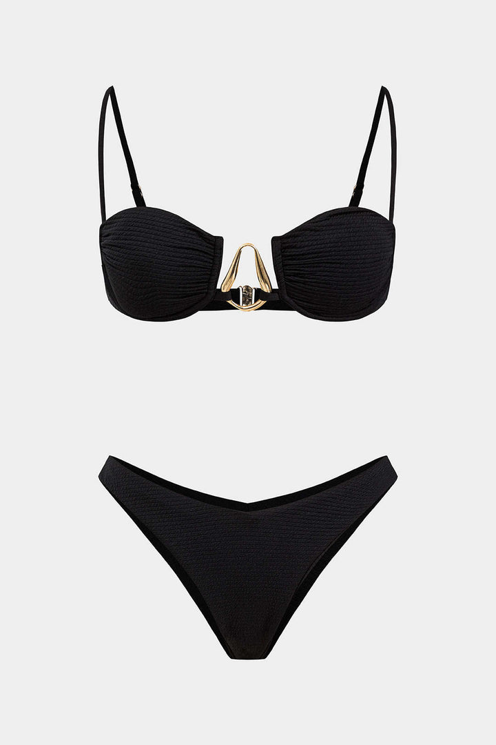 Chiffon Metallic Decor High-Waisted Bikini Set