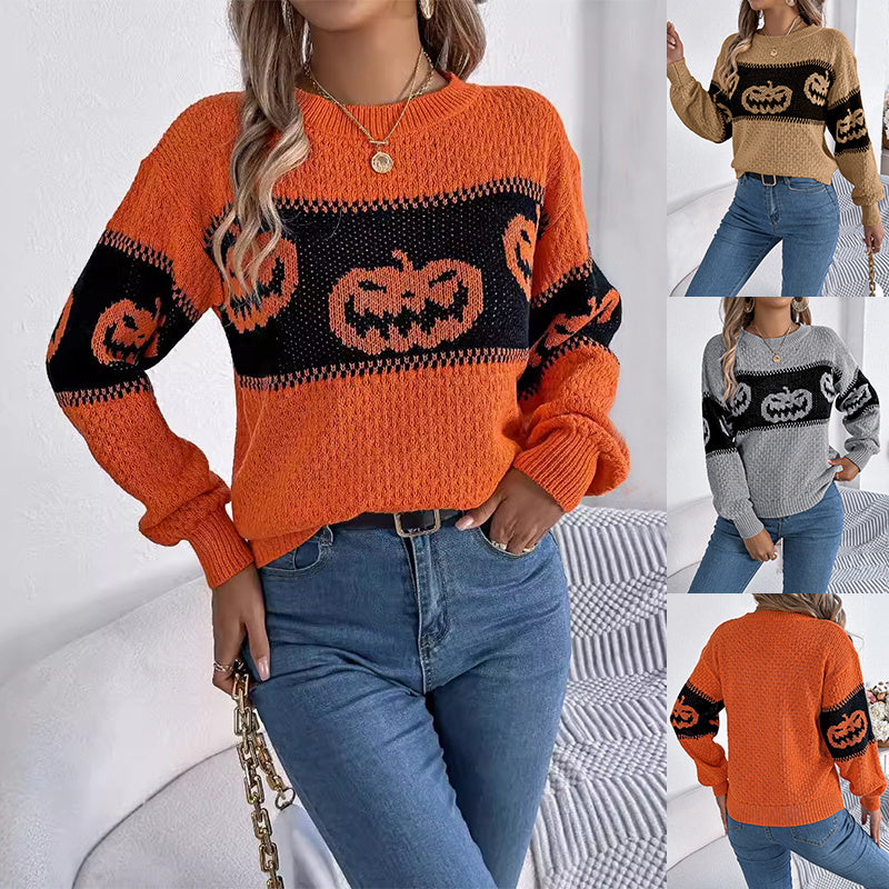 Halloween knitted sweater with pumpkin motif