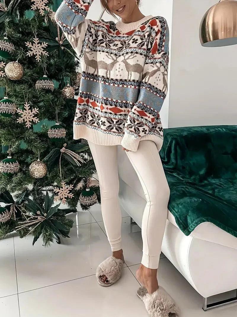 Festa Knit Sweater featuring a stylish Nordic pattern, designed for a relaxed fit, crafted from a cozy acrylic blend material. - 2