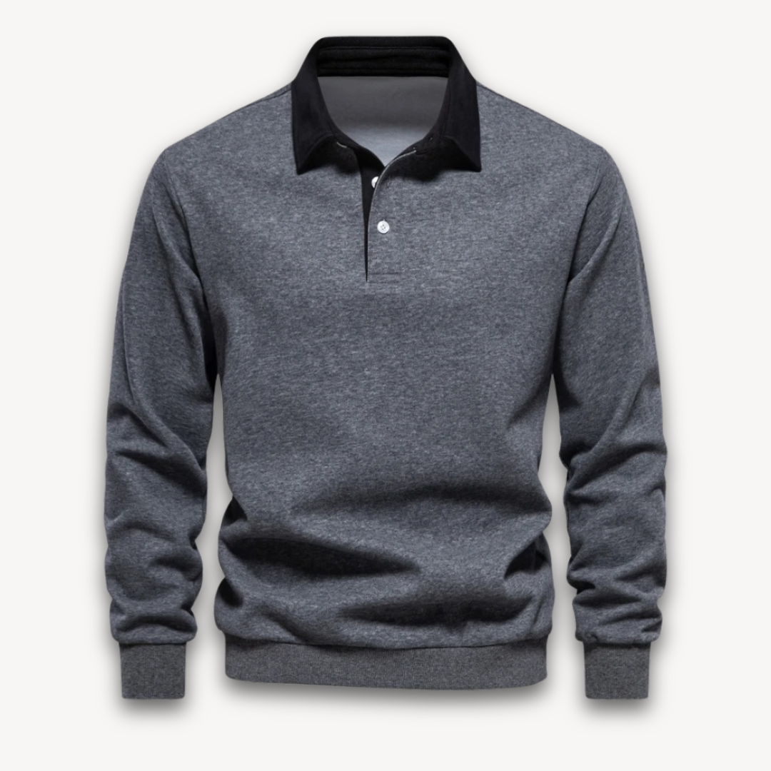 Men's Long-Sleeve Polo Sweater - Casual Wear