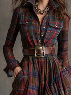 Reddish Brown Maxi Dress | Vintage Plaid, Cotton Blend, Relaxed Fit - 3