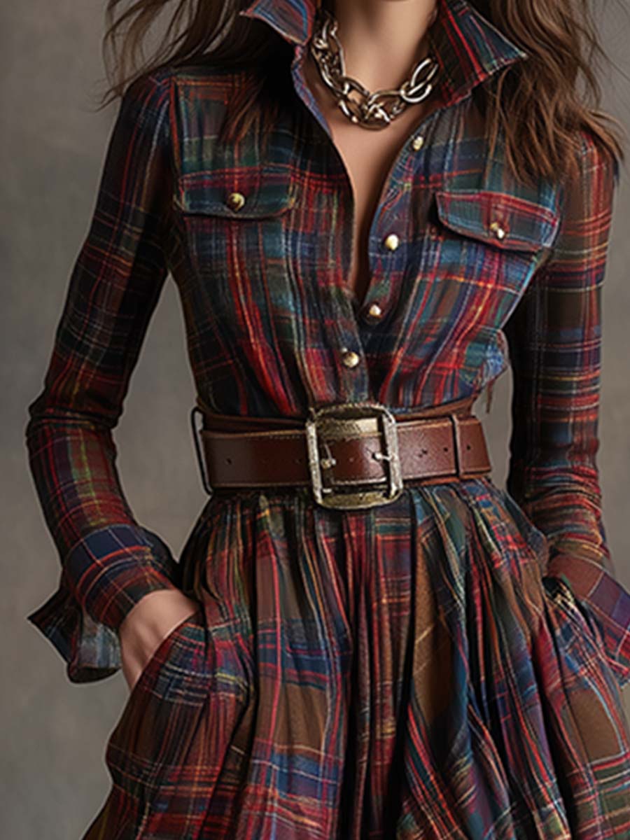 Reddish Brown Maxi Dress | Vintage Plaid, Cotton Blend, Relaxed Fit - 3