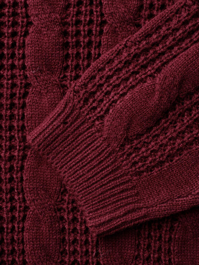 Turtleneck Cable Knit Curved Hem Pullover