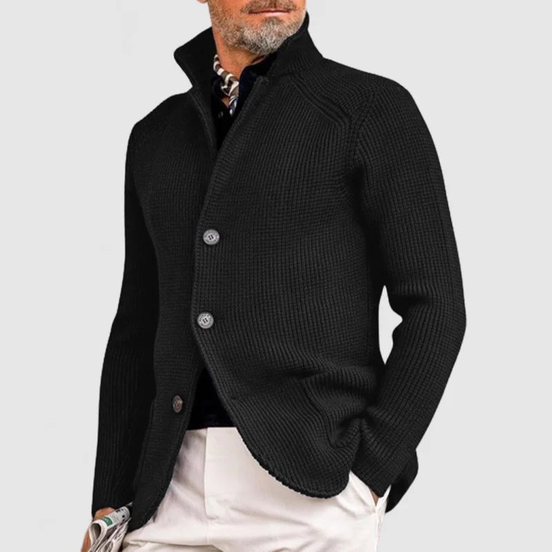 Ribbed Knit Button-Up Cardigan | Smart Casual Shawl Collar Sweater