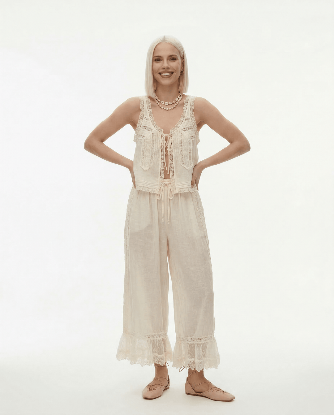 Alyssa Women's Set | Lightweight Cotton Loungewear, Vintage-Inspired Lace 3