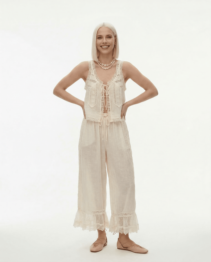 Alyssa Women's Set | Lightweight Cotton Loungewear, Vintage-Inspired Lace 3