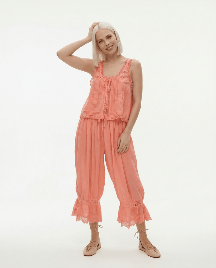 Alyssa Women's Set | Lightweight Cotton Loungewear, Vintage-Inspired Lace 5