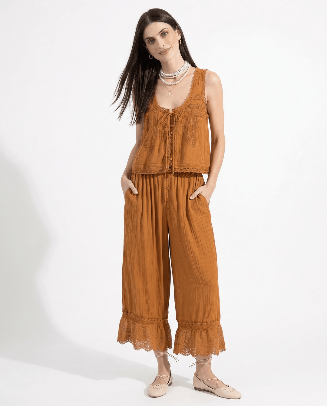 Alyssa Women's Set | Lightweight Cotton Loungewear, Vintage-Inspired Lace 8
