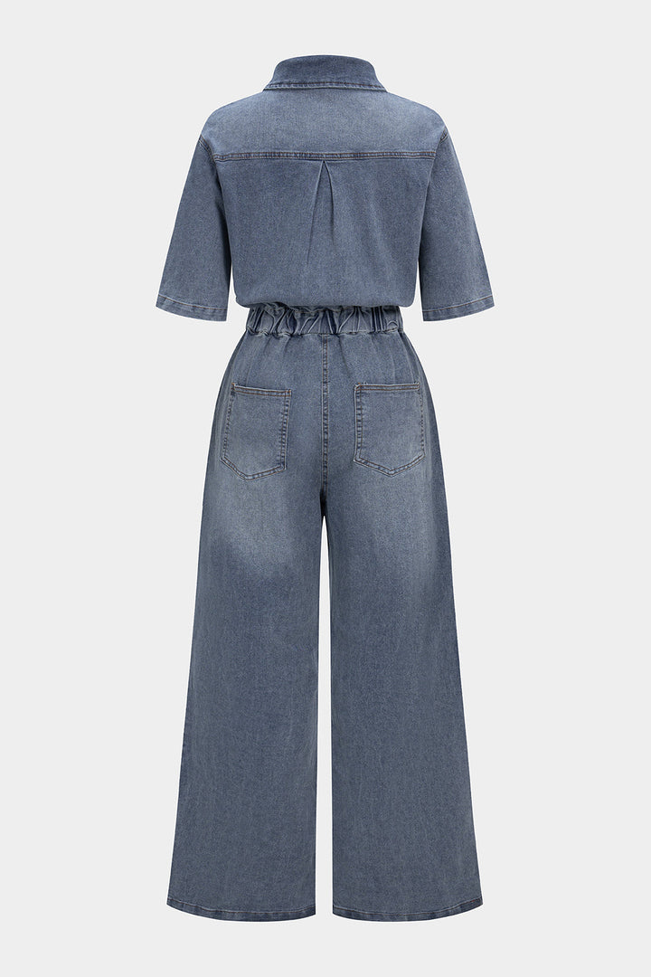 Aero Denim Jumpsuit featuring a durable cotton-blend fabric, stylish design, and versatile fit for casual wear. - 2