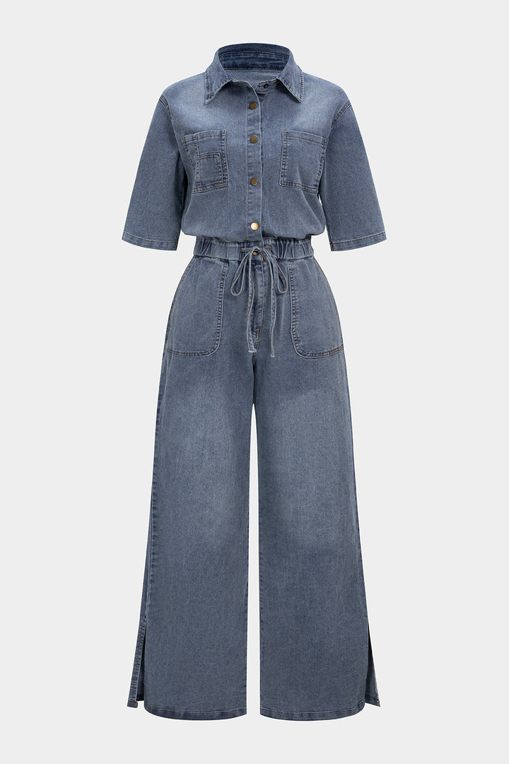Aero Denim Jumpsuit featuring a durable cotton-blend fabric, stylish design, and versatile fit for casual wear. - 1