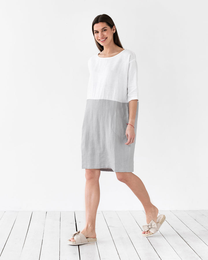 Aqua Linen Dress | Color-Block, Relaxed Fit, Knee-Length 0