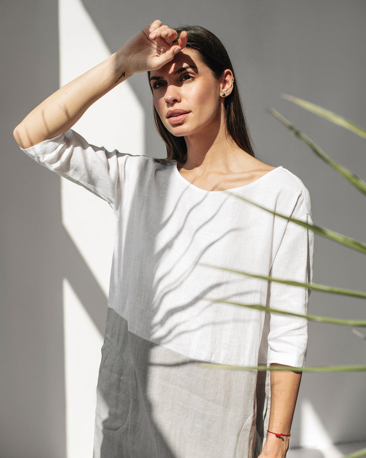 Aqua Linen Dress | Color-Block, Relaxed Fit, Knee-Length 1