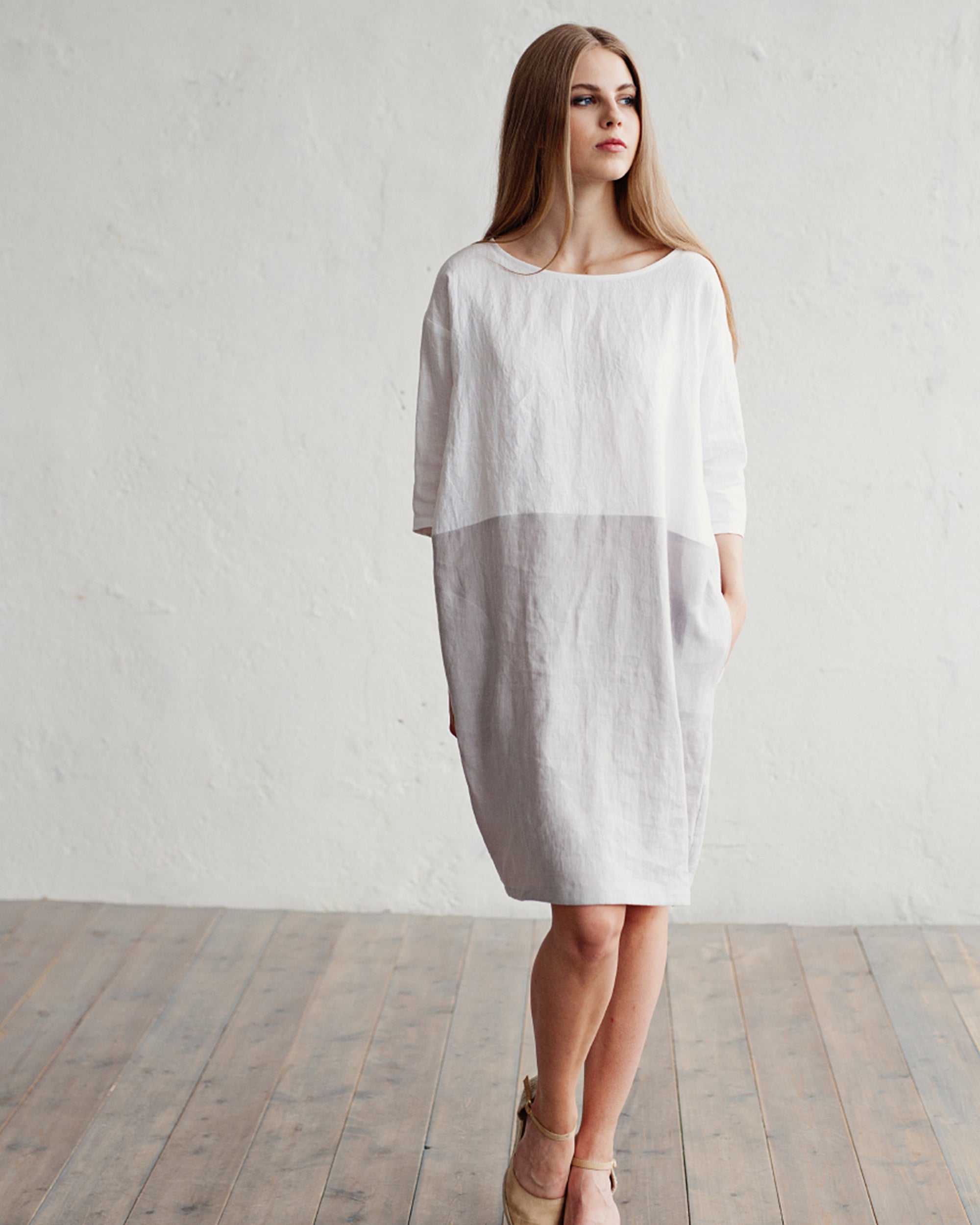 Aqua Linen Dress | Color-Block, Relaxed Fit, Knee-Length 3
