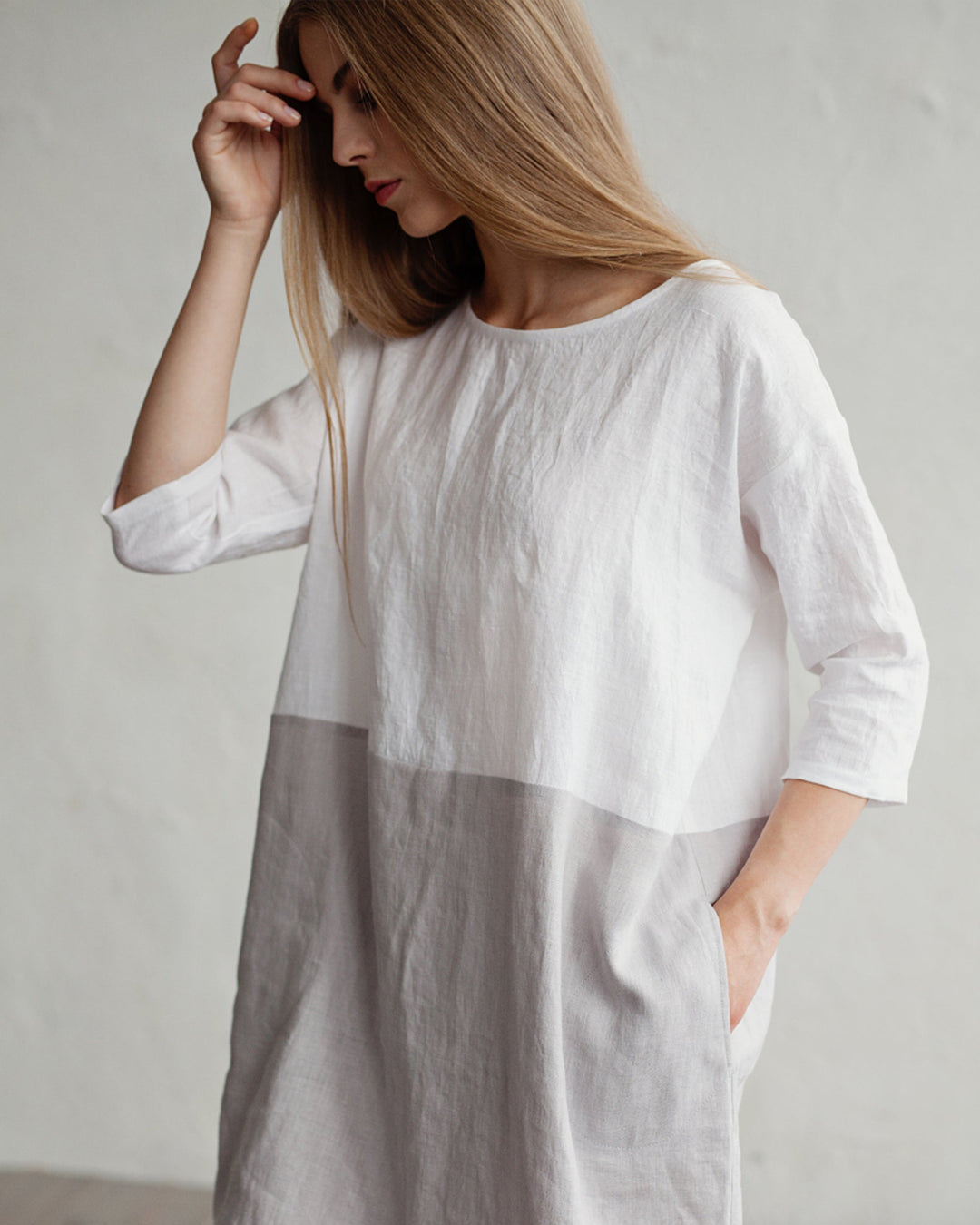 Aqua Linen Dress | Color-Block, Relaxed Fit, Knee-Length 5