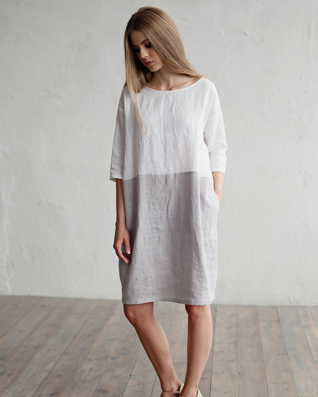 Aqua Linen Dress | Color-Block, Relaxed Fit, Knee-Length 6