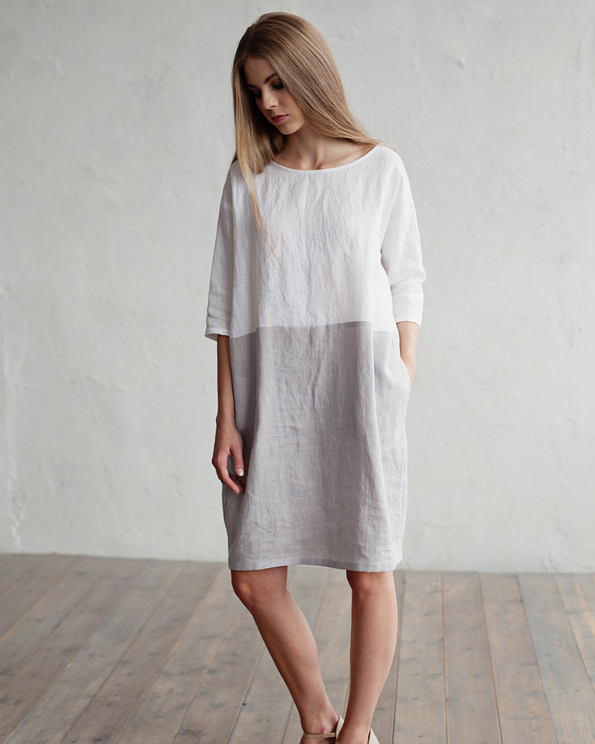 Aqua Linen Dress | Color-Block, Relaxed Fit, Knee-Length 6