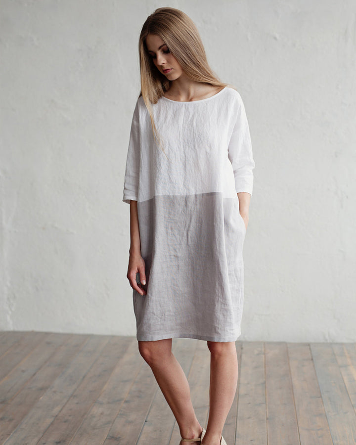Aqua Linen Dress | Color-Block, Relaxed Fit, Knee-Length 6