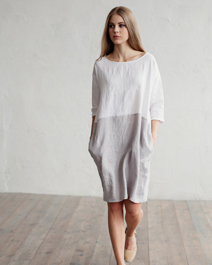 Aqua Linen Dress | Color-Block, Relaxed Fit, Knee-Length 7