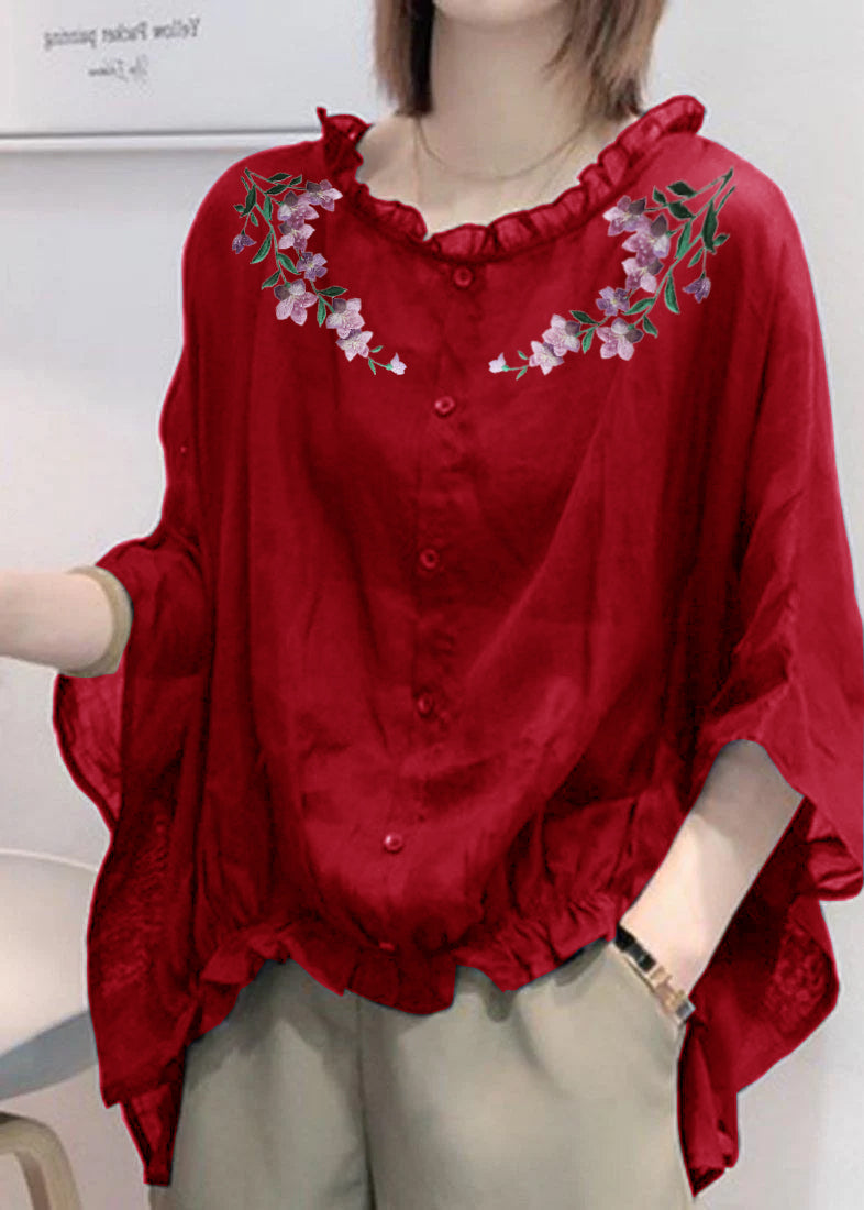 Aqua Ruffle Blouse | Plus Size, Cotton-Linen Blend 14