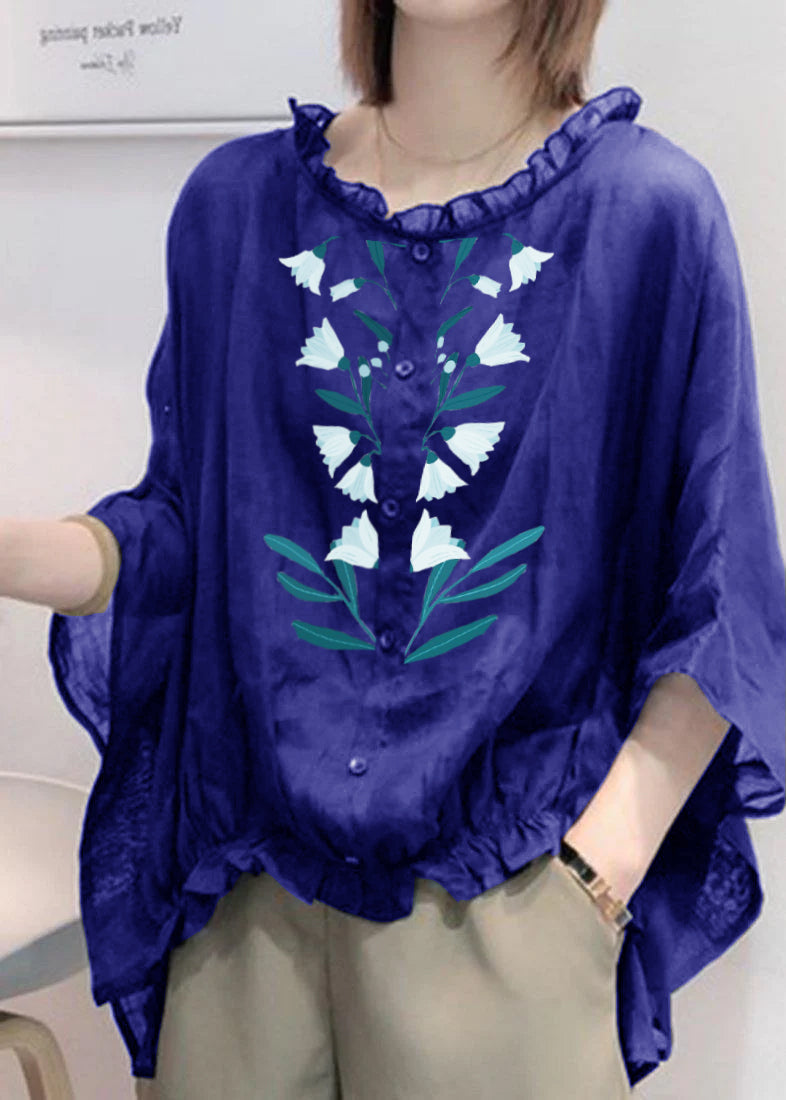 Aqua Ruffle Blouse | Plus Size, Cotton-Linen Blend 15