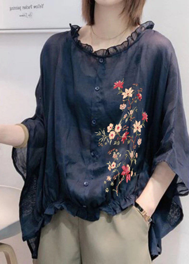 Aqua Ruffle Blouse | Plus Size, Cotton-Linen Blend 16