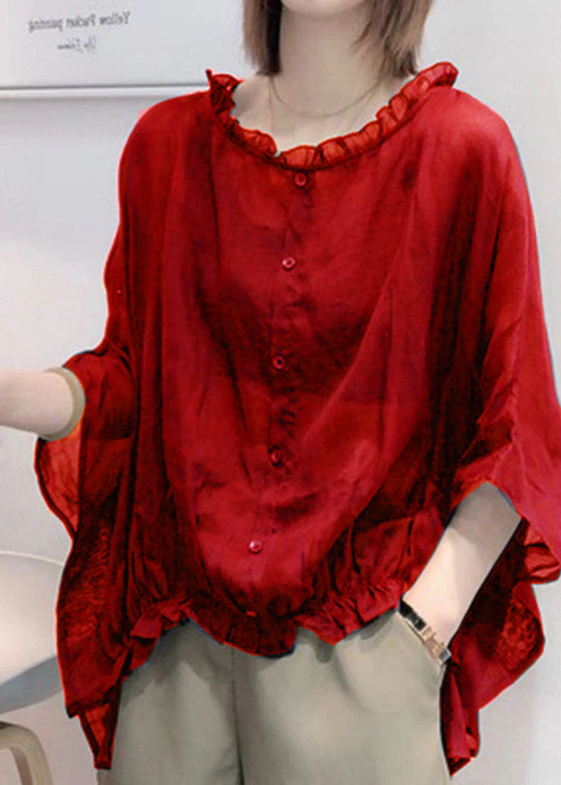 Aqua Ruffle Blouse | Plus Size, Cotton-Linen Blend 2
