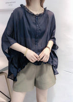 Aqua Ruffle Blouse | Plus Size, Cotton-Linen Blend 3