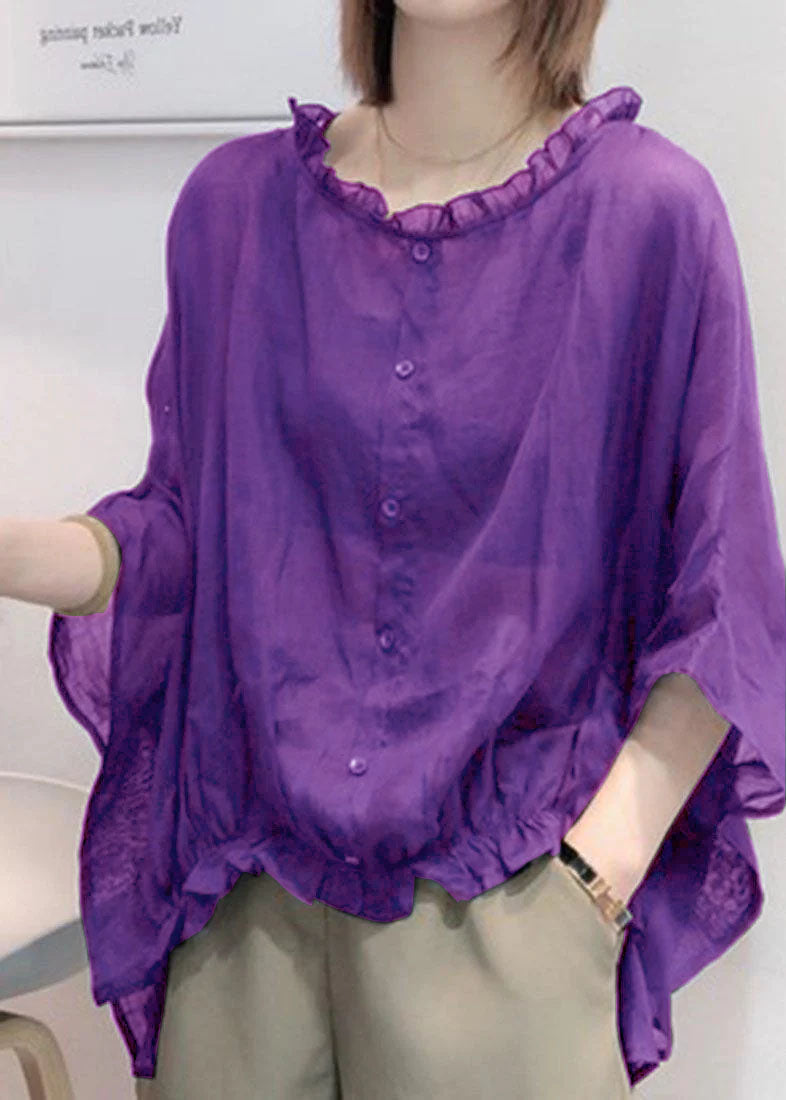Aqua Ruffle Blouse | Plus Size, Cotton-Linen Blend 4