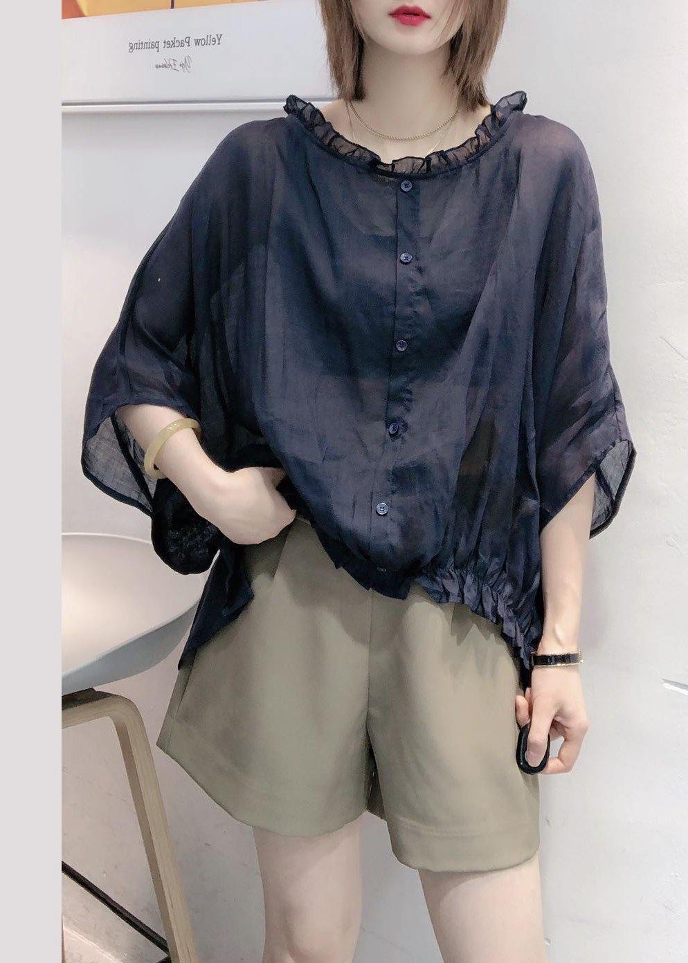Aqua Ruffle Blouse | Plus Size, Cotton-Linen Blend 5