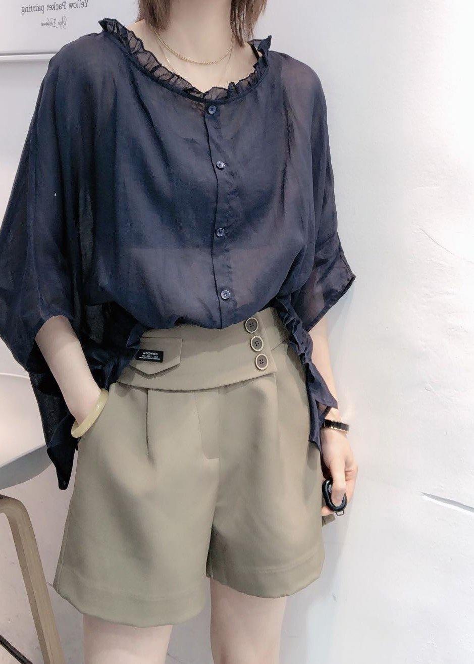 Aqua Ruffle Blouse | Plus Size, Cotton-Linen Blend 6